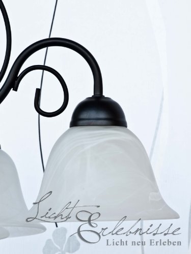 Reich verzierte Pendelleuchte Hängelampe in mattschwarz 5-flammig E14 230 Volt Decken Beleuchtung im Landhausstil für Esszimmer Küche Wohnzimmer1