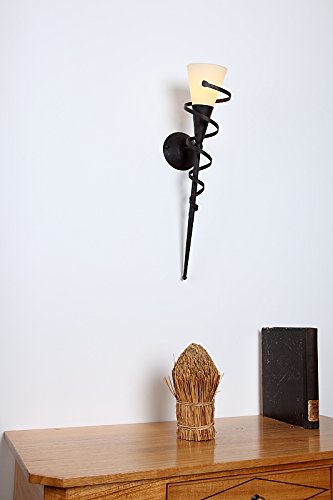 Wandfackel für stimmungsvolles Licht | 59cm Höhe | Lampenglas cremefarben gesandet | Wandleuchte Spirale rost-braun antik1