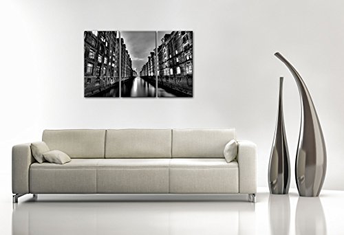 Black White Hamburg - Premium Kunstdruck Wand-Bild - 130x80cm XXL Leinwand-Druck in deutscher Marken-Qualität - Leinwand-Bilder auf Holz-Keilrahmen als moderne Wohnzimmer Deko2