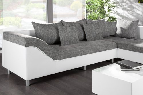 Großes Ecksofa SULTAN weiss Strukturstoff grau OT rechts5