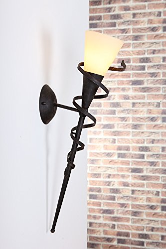 Wandfackel für stimmungsvolles Licht | 59cm Höhe | Lampenglas cremefarben gesandet | Wandleuchte Spirale rost-braun antik2