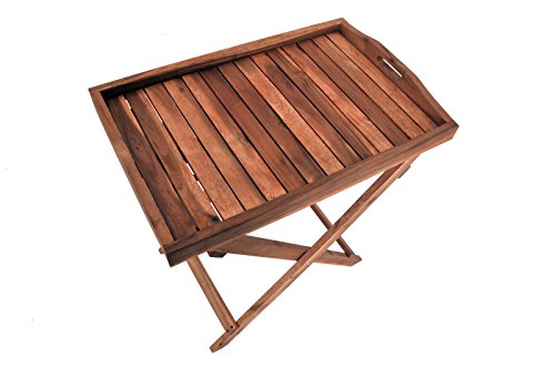SAM® Akazie-Holz Tablett Amapola mit Ständer, Servierwagen mit mehrfach geschliffener Oberfläche, zusammenklappbarer Ständer, ideal für Balkon, Terrasse oder Garten1