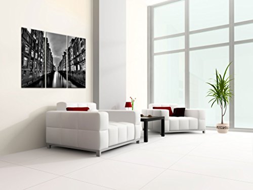 Black White Hamburg - Premium Kunstdruck Wand-Bild - 130x80cm XXL Leinwand-Druck in deutscher Marken-Qualität - Leinwand-Bilder auf Holz-Keilrahmen als moderne Wohnzimmer Deko1