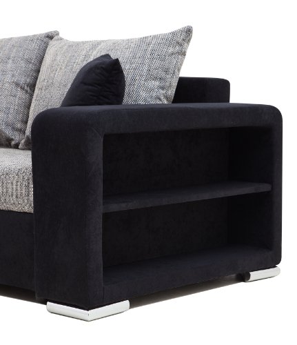 B-famous PolstereckeHouston-2-Pur Schenkelmaß 226 x 160 cm Materialmix Mikrovelours-Struktur, schwarz / grau1