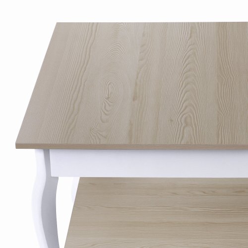 Landhaus Tisch in sanften Naturtönen mit Ablage