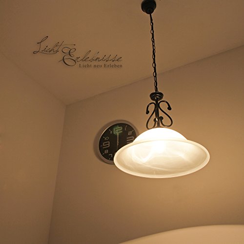 mattschwarze Hängeleuchte mit Alabasterglas 1/4/754 Deckenlampe Landhausstil Pendelleuchte Pendelampe für Esszimmer Wohnzimmer Küche1