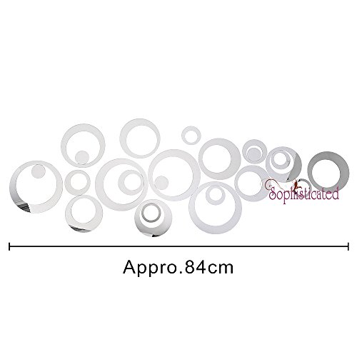 Moderne Kreis Spiegel 3D Spiegel Wandtattoo Wanddeko Wanddekoration Zimmer Aufkleber Spiegeleffekt mit Wischtuch aus Mikrofaser (rund, silber)2