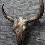 Wanddeko Wand Figur Stierkopf Skulptur Büffel Kopf Bullenkopf Schädel in Antik Kupfer 46 cm hoch
