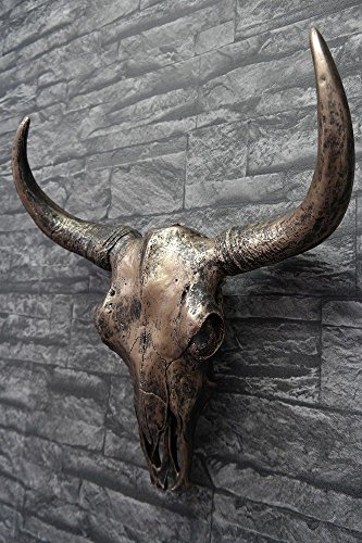 Wanddeko Wand Figur Stierkopf Skulptur Büffel Kopf Bullenkopf Schädel in Antik Kupfer 46 cm hoch