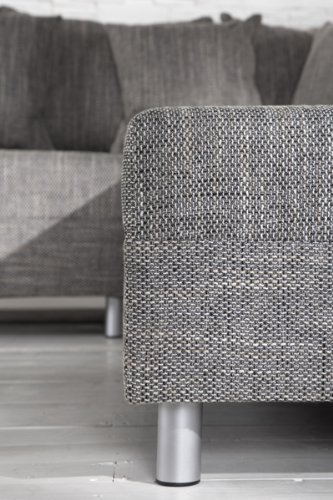 Design Ecksofa mit Hocker LOFT Strukturstoff grau Federkern Sofa OT beidseitig aufbaubar1