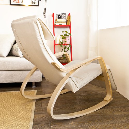SoBuy® Neu-Schaukelstuhl (verstellbares Fussteil),Relaxstuhl,Relaxsessel mit Tasche, FST16-W8