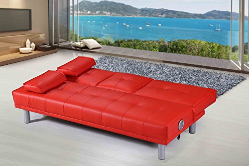 Neue Manhattan moderne'Sleep Design'Kunstleder, 3-Sitzer, mit Bluetooth-Stereo-Lautsprecher schwarz, Rot, Weiß, Grün oder Braun, Kunstleder, rot, Drei Sitze 60 watts1