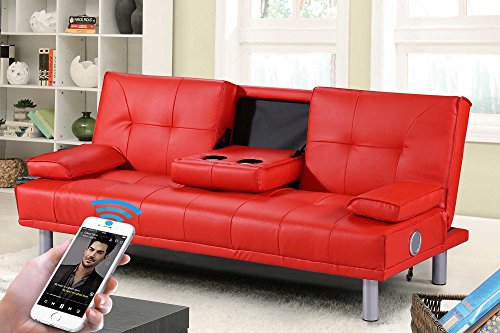 Neue Manhattan moderne'Sleep Design'Kunstleder, 3-Sitzer, mit Bluetooth-Stereo-Lautsprecher schwarz, Rot, Weiß, Grün oder Braun, Kunstleder, rot, Drei Sitze 60 watts