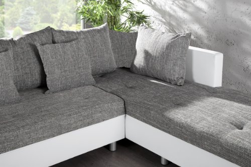 Großes Ecksofa SULTAN weiss Strukturstoff grau OT rechts1