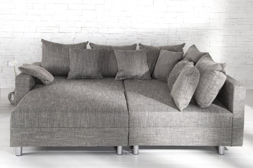 Design Ecksofa mit Hocker LOFT Strukturstoff grau Federkern Sofa OT beidseitig aufbaubar3