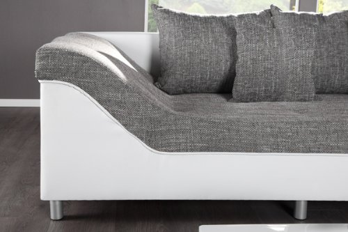 Großes Ecksofa SULTAN weiss Strukturstoff grau OT rechts4