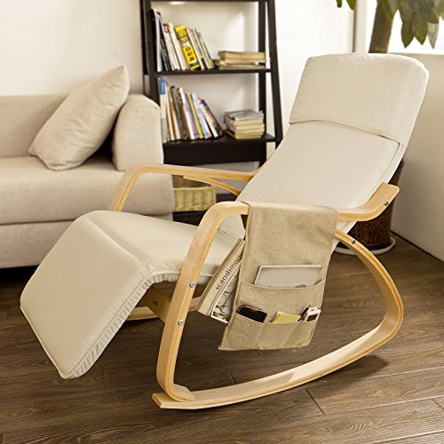 SoBuy® Neu-Schaukelstuhl (verstellbares Fussteil),Relaxstuhl,Relaxsessel mit Tasche, FST16-W7