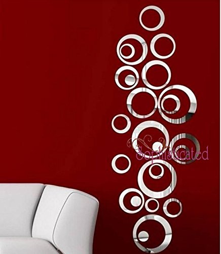 Moderne Kreis Spiegel 3D Spiegel Wandtattoo Wanddeko Wanddekoration Zimmer Aufkleber Spiegeleffekt mit Wischtuch aus Mikrofaser (rund, silber)4