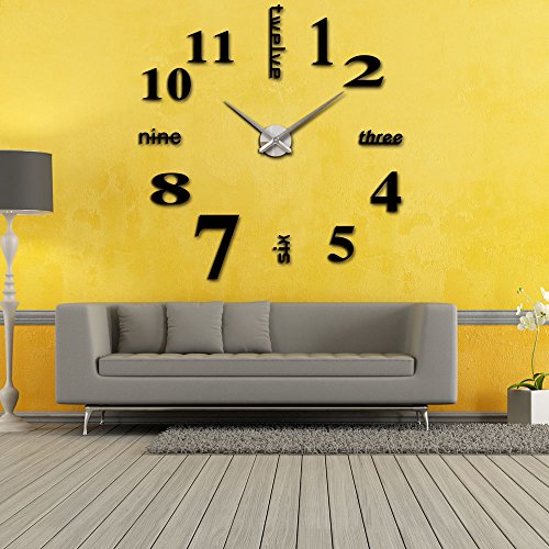 Anself DIY Moderne Wanduhr Wandtattoo Dekoration Uhr für Zimmerdeko aus Acryl Schwarz3