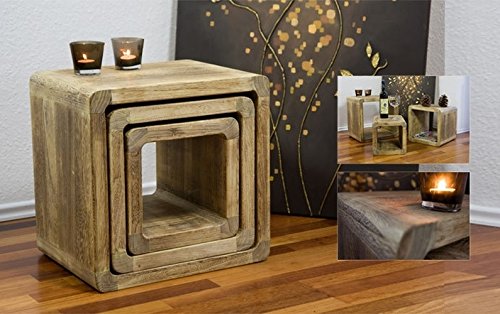 NEG Tisch-Set VINUJA (naturbraun) 3-tlg. Nachttisch/Beistelltisch (Echtholz: 44/36/28x35cm)1