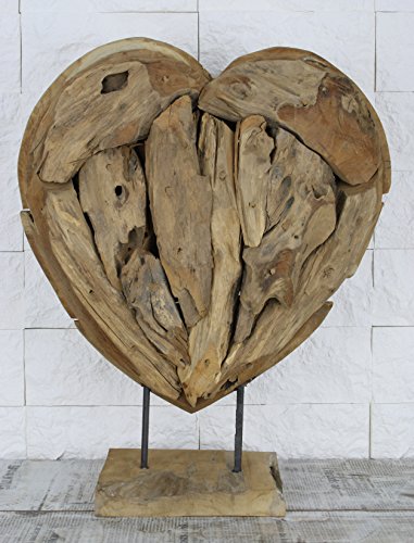 Teak Abstrakte Skulptur Teakholz massiv Wurzel Handgeschnitzt Unikat Herz groß 62cm L