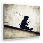 Banksy Streetart Bild F380, 1 Teil 80x80cm, Leinwand auf Holzrahmen aufgespannt, UV-stabil und wasserfest, Kunstdruck für Büro oder Wohnzimmer, XXL Deko Bild abstrakt FineArt Wandbild Print