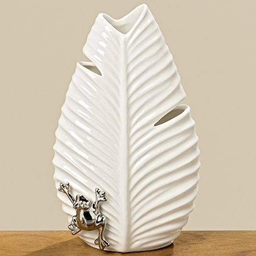Designer Vase Blatt mit Frosch weißes Porzellan