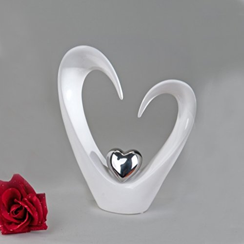 Keramikskulptur Herz Weiß